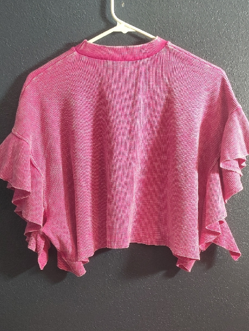Altar'd State Magenta Ribbed Flutter-Sleeve Cropped Top - Picture 7 of 7